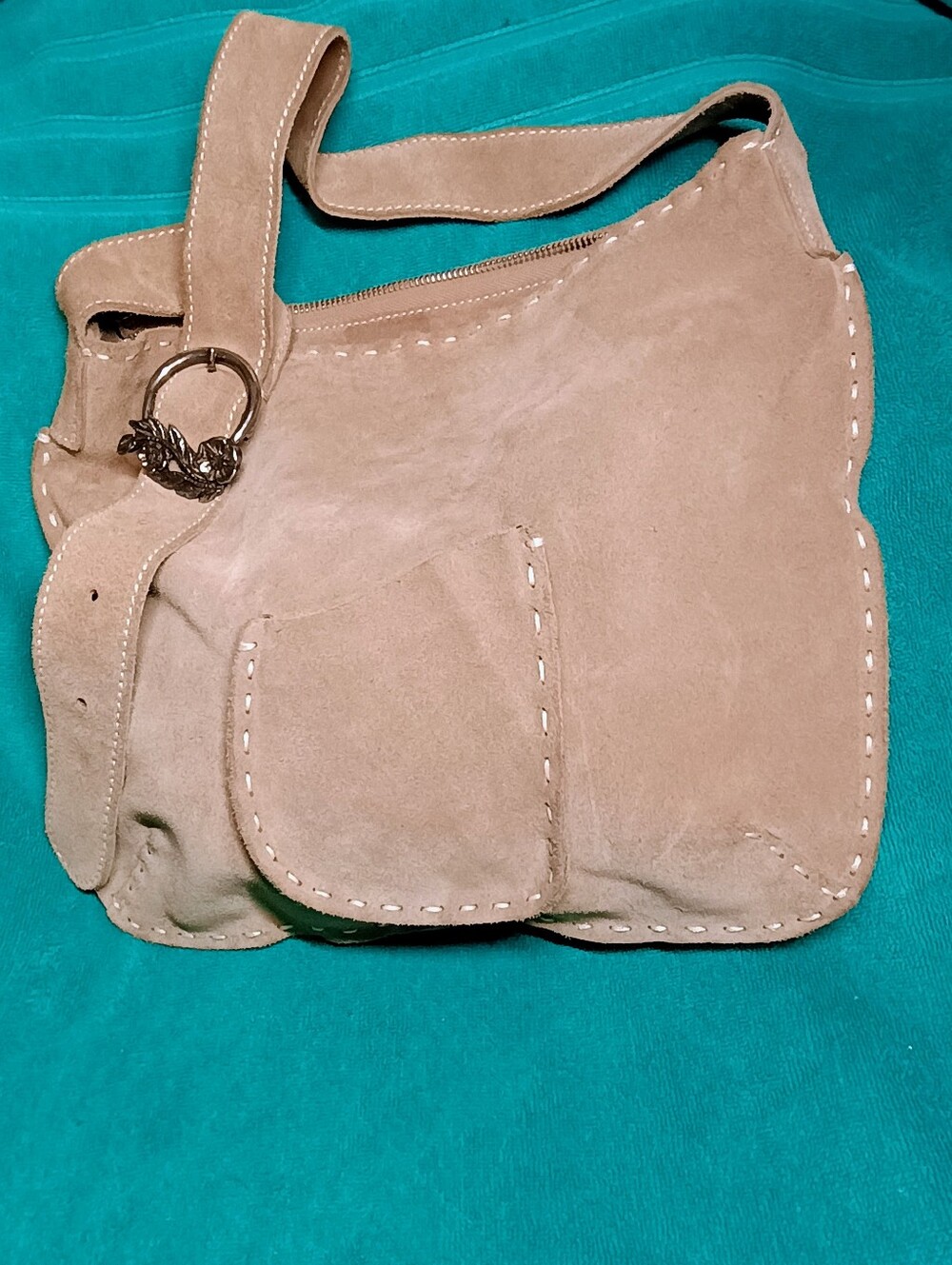 Francesco Biasia Italian Leather Suede Whipstitch Bohemian Shoulder Bag